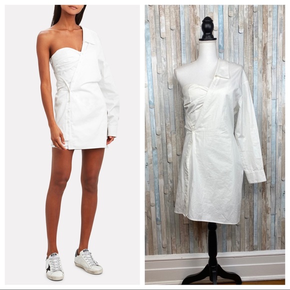 New RTA 8 White Lana Asymmetric Constructed Corset Mini Shirt Dress